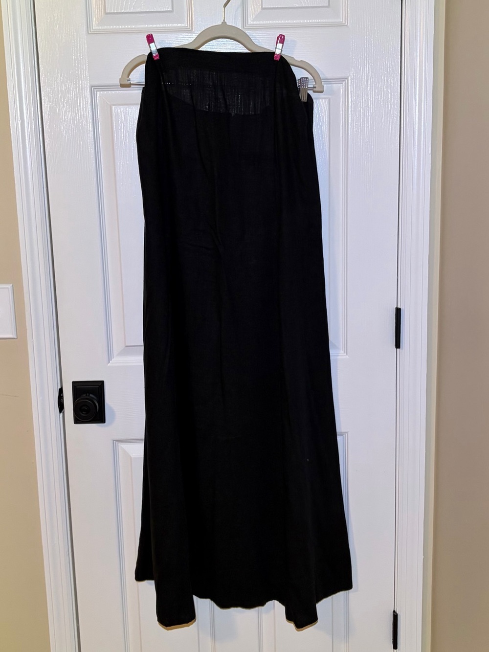 Black Linen Strapless Midi Dress with Elastic Back. Like New. Size Large